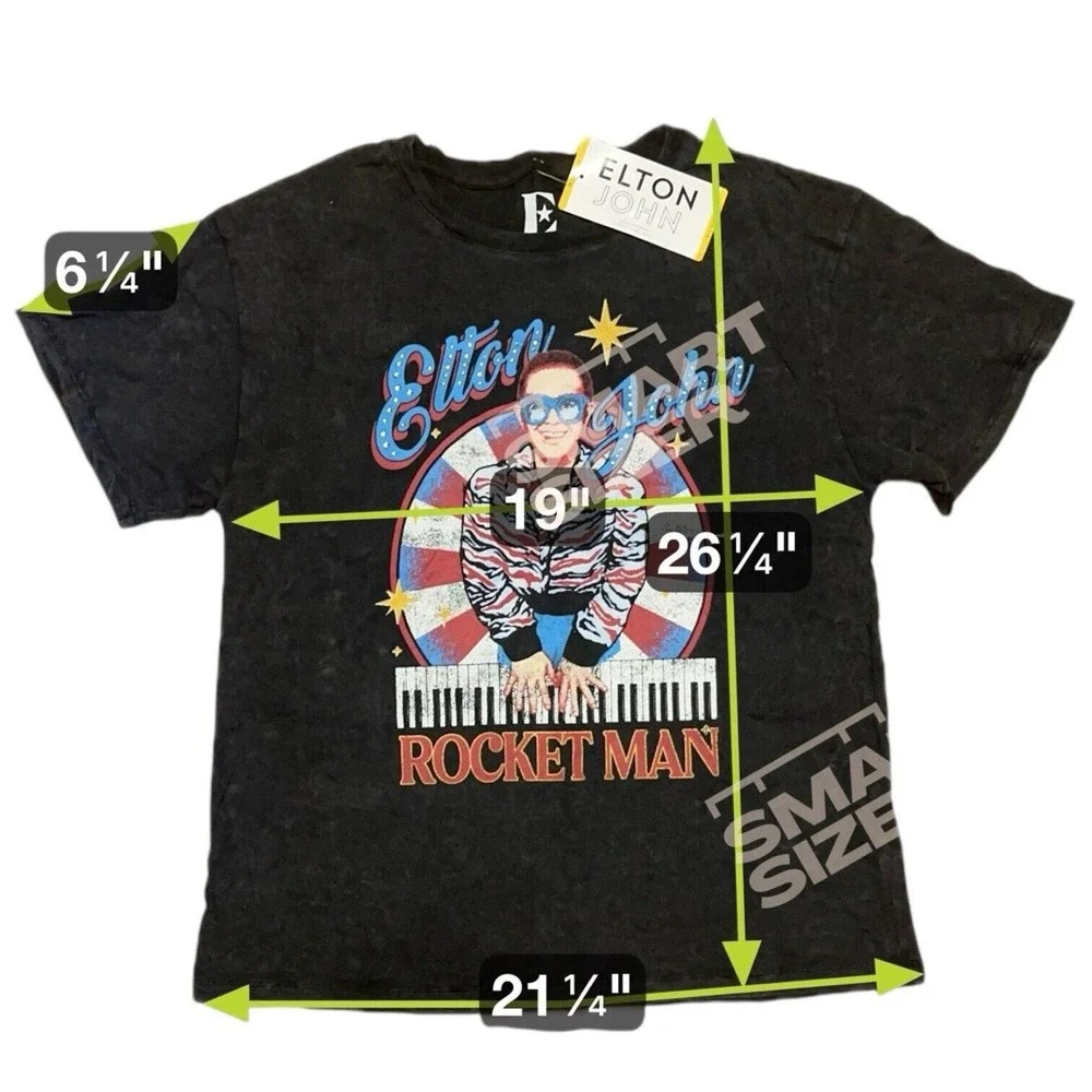 Elton John Rocket Man Women's T-Shirt Medium M Official‎ Merch Rhinestones Bling